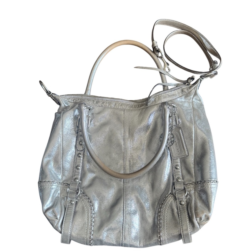Coach Alexandra hobo bag in a metallic silver leather finish. - Picture 3 of 7